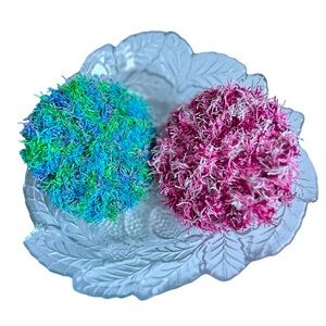 Hand Crafted Two Colorful Reusable Crochet Polyester Scrubbing Exfoliating Pads